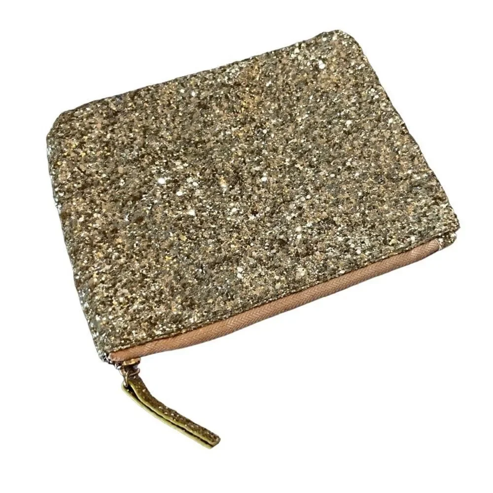🌴 Gold Glitter Zip Pouch Make Up Bag Clutch 6x8